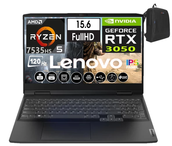 Lenovo Ideapad Gaming 3 15ARH7 Amd Ryzen™ 5 7535HS 64GB Ddr5 512GB SSD 6GB/RTX3050 WINDOWS11HOME 15.6" 120 Hz Fhd IPS Taşınabilir Bilgisayar W82SB00KPTX33+WEBLEGELSINÇANTA