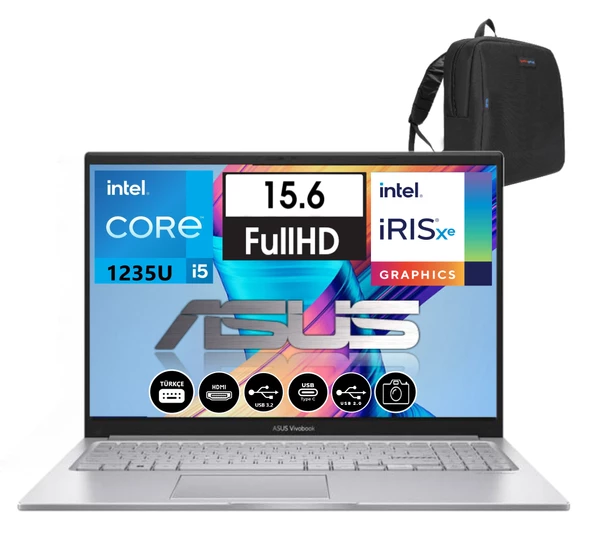 Asus vivobook 15 X1504ZA Intel I5-1235U 40GB 512GB SSD Intel Iris Xᵉ Graphics 15.6" Fhd WIN11PRO Taşınabilir bilgisayar NJ67057+ZETTAÇANTA