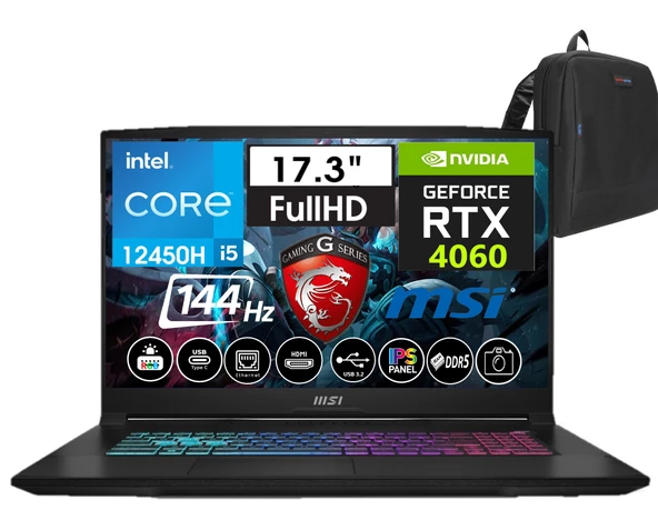 Msı Katana 17 Intel Core I5-12450H 32GB Ddr5 1tb SSD 8GB/RTX4060 Freedos 17.3" 144 Hz Fhd IPS Taşınabilir Bilgisayar B12VFK-1031XTRW06+WEBLEGELSINÇANTA