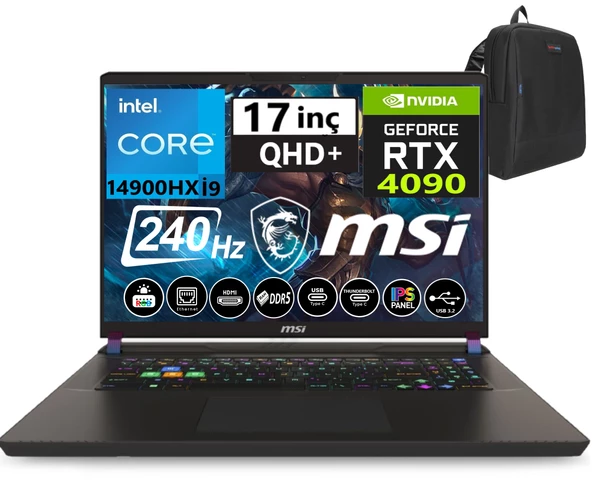 Msı Vector 17 Hx Intel I9-14900HX 48GB Ddr5 2tb SSD 16GB/RTX4090 175W WINDOWS11PRO 17" 240HZ Qhd+ Taşınabilir Bilgisayar A14VIG-879XTRW51+WEBLEGELSINÇANTA