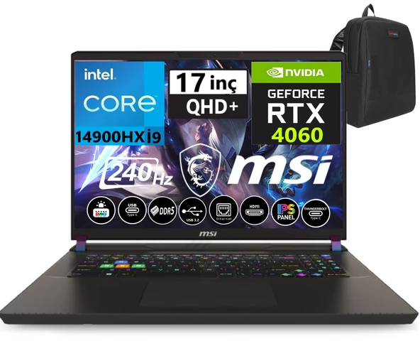 Msı Vector 17 Intel I9-14900HX 48GB Ddr5 4tb SSD 8GB/RTX4060 WINDOWS11PRO 17" 240HZ Qhd+ Taşınabilir Bilgisayar A14VFG-228TRW52+WEBLEGELSINÇANTA