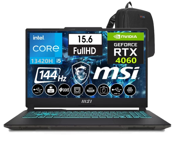 Msı Cyborg 15 Intel Core I5 13420H 96GB Ddr5 1tb SSD 8GB/RTX4060 WINDOWS11PRO 15.6" 144 Hz Fhd Taşınabilir Bilgisayar A13VF-896XTRW58+WEBLEGELSINÇANTA