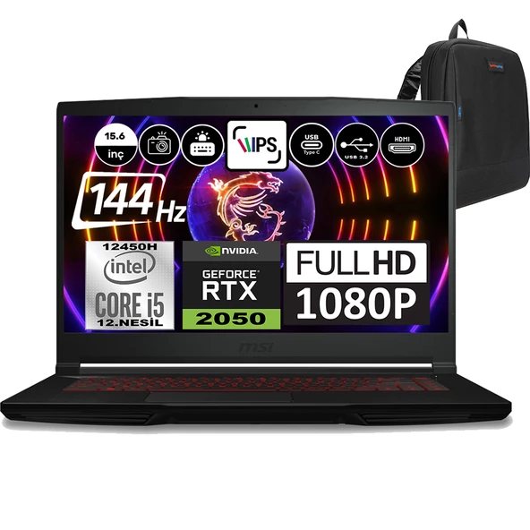 Msı Thın GF63 Intel Core I5 12450H 16GB 4tb SSD RTX2050 Windows 11 Pro 15.6" Fhd 144Hz Taşınabilir Bilgisayar 12UCX427XTRWP04 + Zetta Çanta