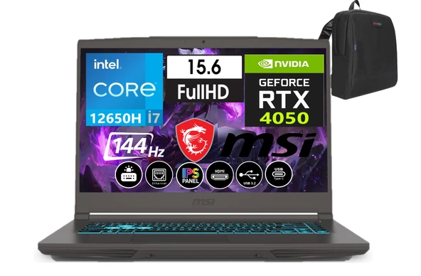 Msi Thin A15 12.nesil Core I7 12650H 24GB 2tb SSD 6GB/RTX4050 WINDOWS11PRO 15.6" 144 Hz Fhd IPS Taşınabilir Bilgisayar B12VE-1891XTRW43+WEBLEGELSINÇANTA