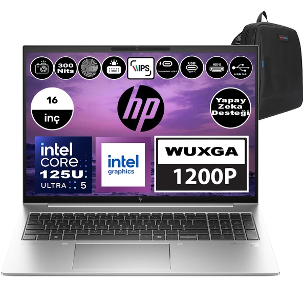 Hp Elitebook 860 G11 Intel Core Ultra 5 125U 64GB Ddr5 512GB SSD 16" IPS Wuxga Windows 11 Pro Taşınabilir Bilgisayar 8A4S8EA09 + Zetta Çanta ürün görseli 1