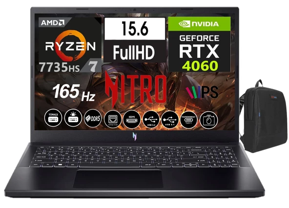 Acer Nitro V15 ANV15-41 Amd Ryzen7 7735HS 64GB Ddr5 Ram 4tb SSD WINDOWS11PRO 15.6 Inç Fhd 165Hz 8gb RTX4060 Taşınabilir Bilgisayar NHQSFEY00344+WEBLEGELSINÇANTA