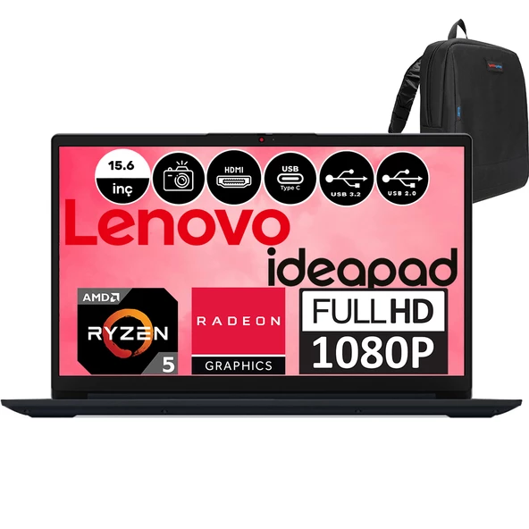 Lenovo Ideapad 1 15ALC7 Amd Ryzen 5 5500U 40GB 4tb SSD Freedos 15.6" Fullhd Taşınabilir Bilgisayar Koyu Mavi 82R400LYTXF25 + Zetta Çanta