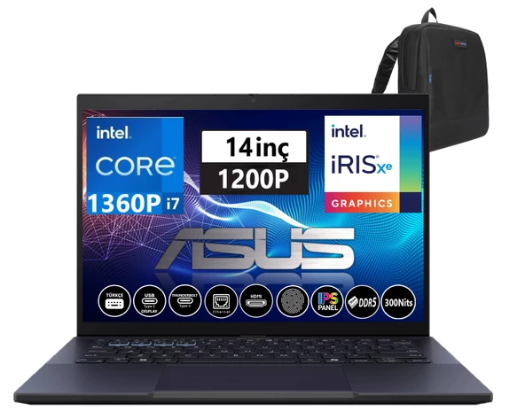 Asus Expertbook B3404CVA-I7161TBB0D Intel Core I7 1360P Ddr5 64GB 2tb SSD 14" Fullhd+ IPS WINDOWS11PRO Taşınabilir Bilgisayar I7161TBB0DW19+WEBLEGELSINÇANTA