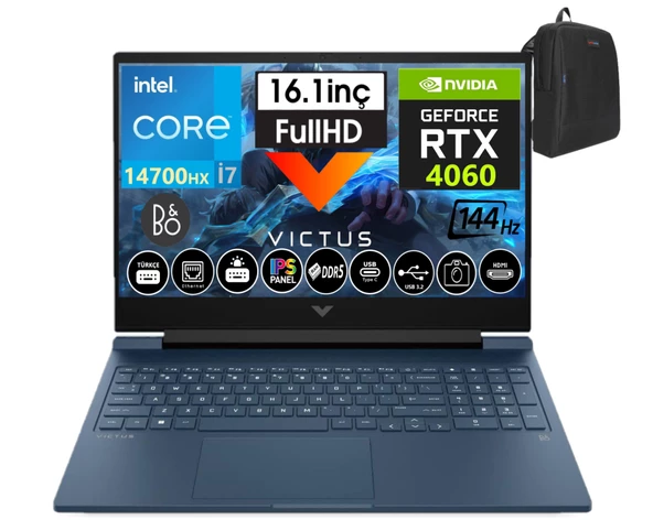 Hp Victus 16-R1041NT Intel I7-14700HX 96GB Ddr5 2tb SSD 8GB/RTX4060 Freedos 16.1" 144Hz Fhd IPS Taşınabilir Bilgisayar 9J243EAW19+WEBLEGELSINÇANTA