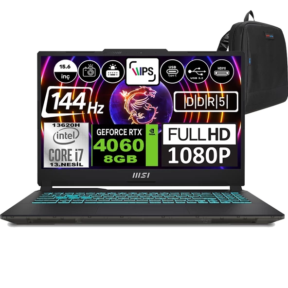 Msı Cyborg 15 Intel Core I7 13620H 16GB 2tb SSD RTX4060 Windows 11 Home 15.6" Fhd 144Hz Taşınabilir Bilgisayar A13VF892XTRWH03 + Zetta Çanta
