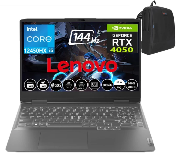 Lenovo Loq 15IRX9 Intel Core I5-12450HX 64GB Ddr5 Ram 512GB SSD RTX4050 6gb 144Hz WINDOWS11HOME 15.6" Fhd Taşınabilir Bilgisayar 83GS007WTR25+WEBLEGELSINÇANTA