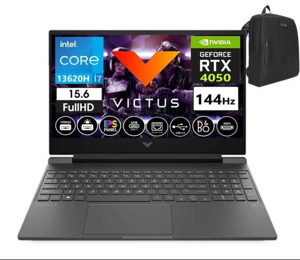 Hp Victus 15-FA1063NT Intel Core I7-13620H 32GB Ram 2tb SSD 6gb RTX4050 15.6 Inç Fhd 144Hz WINDOWS11PRO A0BG8EAW31+WEBLEGELSINÇANTA