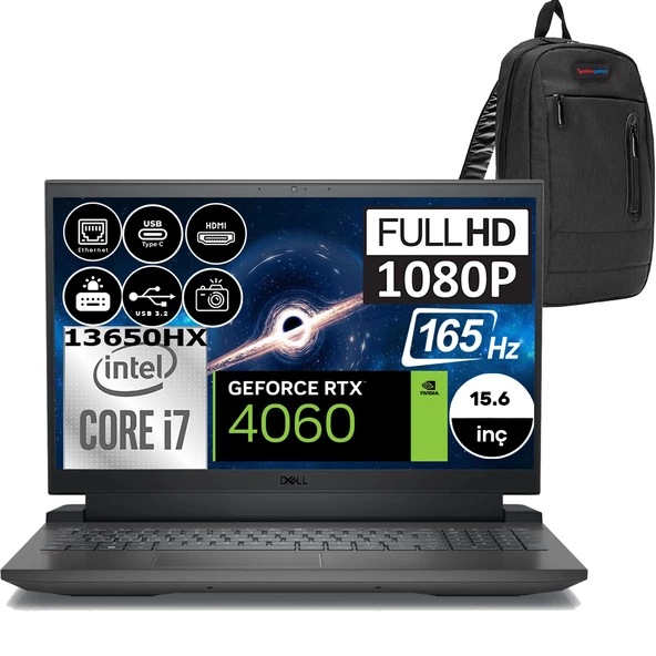 Dell Gaming G15 5530 Intel Core I7 13650HX 96GB Ddr5 512GB SSD RTX4060 8gb Windows 11 Pro 15.6" Fhd 165Hz Taşınabilir Bilgisayar G155530013WP07 + Zetta Çanta