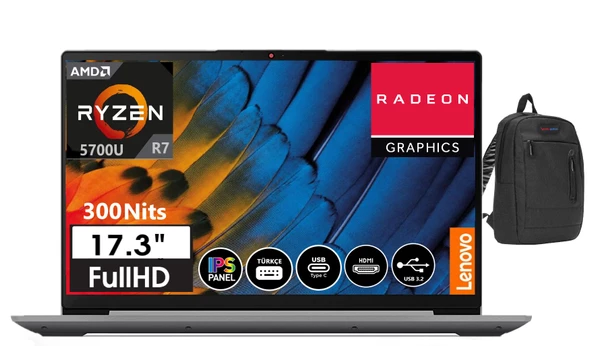 Lenovo Ideapad 3 17ALC Amd Ryzen 7 5700U 8gb 256GB SSD 17,3" WINDOWS11PRO IPS Fhd Dizüstü Bilgisayar 882KV00EYTX33+WEBLEGELSINÇANTA