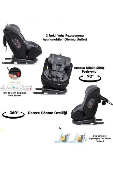 Kraft King Fix 0-36 Kg Top-tether Isofixli 360 Derece Dönebilen Oto Koltuğu Blue - 3