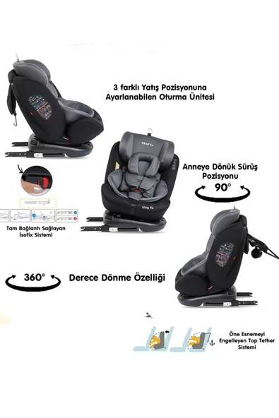 Kraft King Fix 0-36 Kg Top-tether Isofixli 360 Derece Dönebilen Oto Koltuğu Green - 4
