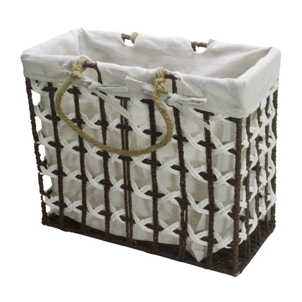 T.Concept Dekoratif Halatlı Zarif Telli Çok Amaçlı Dikdörtgen Sepet Kahverengi- Beyaz Küçük (S) - 2