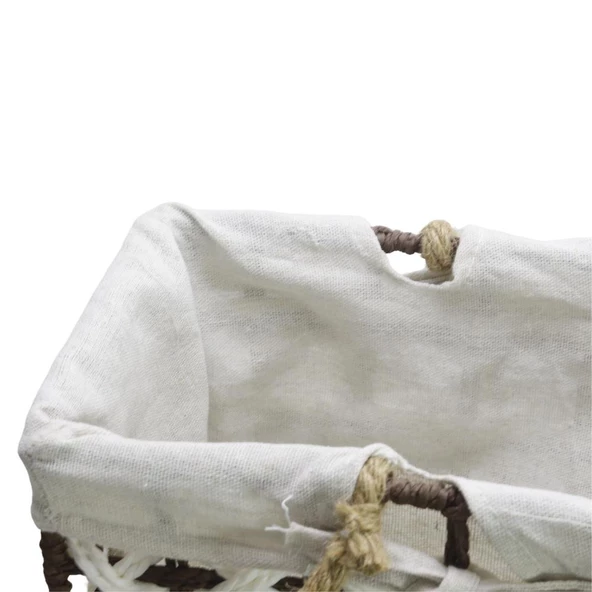 T.Concept Dekoratif Halatlı Zarif Telli Çok Amaçlı Dikdörtgen Sepet Kahverengi- Beyaz Küçük (S) - 3