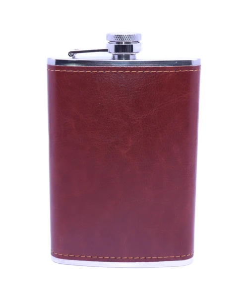 Kahverengi Deri Kaplama Paslanmaz Çelik Cep Matarası - Hip Flask 9 OZ - 2