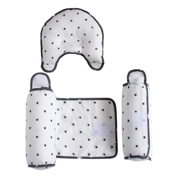 Sevi Bebe Kafa Şekillendirici Yastık & Yan Yatış Yastığı Gri Yıldız - 7