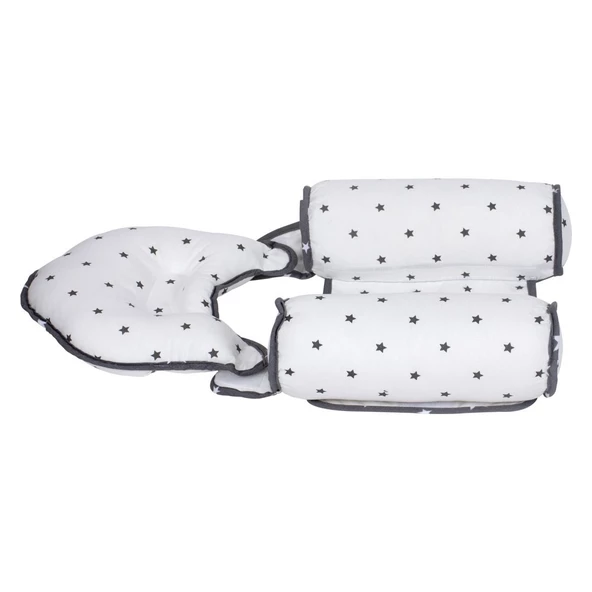 Sevi Bebe Kafa Şekillendirici Yastık & Yan Yatış Yastığı Gri Yıldız - 6