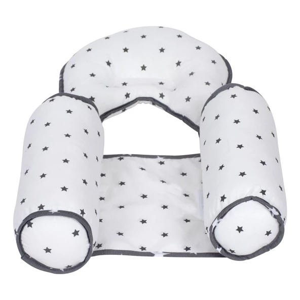 Sevi Bebe Kafa Şekillendirici Yastık & Yan Yatış Yastığı Gri Yıldız - 4