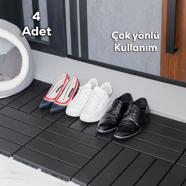 Porsima 1066 Bahçe Balkon Teras Zemin Paspası Banyo Paspası 4lü Dış Mekan Karosu Antrasit - 2