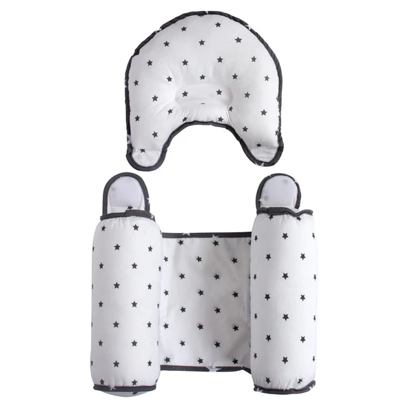 Sevi Bebe Kafa Şekillendirici Yastık & Yan Yatış Yastığı Gri Yıldız - 3