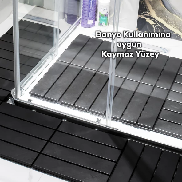 Porsima 1066 Bahçe Balkon Teras Zemin Paspası Banyo Paspası 9lu Dış Mekan Karosu Antrasit - 10