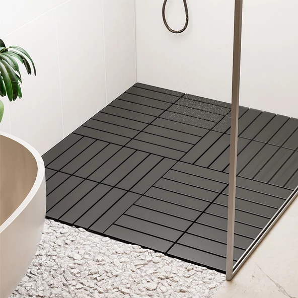 Porsima 1066 Bahçe Balkon Teras Zemin Paspası Banyo Paspası 9lu Dış Mekan Karosu Antrasit - 4