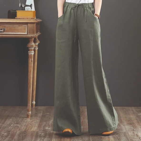 Keten Günlük Pantolon Beli Lastikli Bağcıklı - 3
