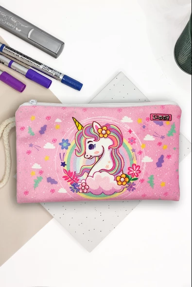 Unicorn Bahar Desenli Kalem Kutusu Yıkanabilir Bez Kalemlik