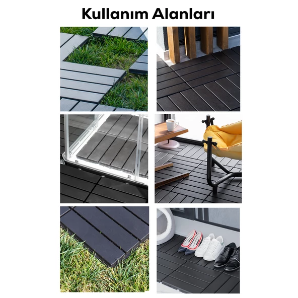 Porsima 1066 Bahçe Balkon Teras Zemin Paspası Banyo Paspası 12li Dış Mekan Karosu Antrasit - 7