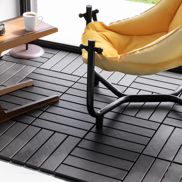 Porsima 1066 Bahçe Balkon Teras Zemin Paspası Banyo Paspası 12li Dış Mekan Karosu Antrasit - 9