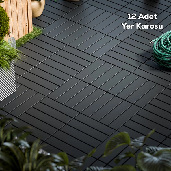 Porsima 1066 Bahçe Balkon Teras Zemin Paspası Banyo Paspası 12li Dış Mekan Karosu Antrasit