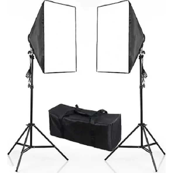DP 50x70 cm Softbox 2'li Sürekli Işık Seti Youtber Kit Taşıma Çantalı - 1