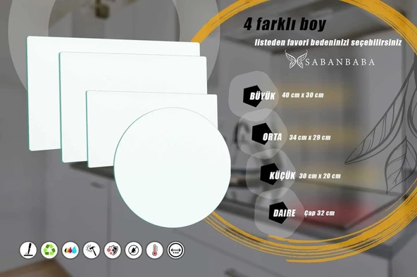 CAM KESME TAHTASI DÜZ BEYAZ 32 CM - Resim 3