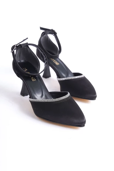 Zlato Kadın Siyah Saten Stiletto Taşlı İnce Topuklu ayakkabı - 4