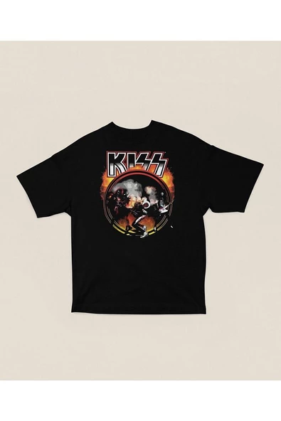 Kiss Rock Metal Müzik Grubu Baskılı Unisex Oversize Tişört