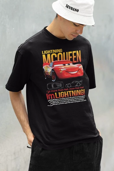 Çizgi Film Lightning Mcqueen Baskılı Unisex Oversize Cars Tişört