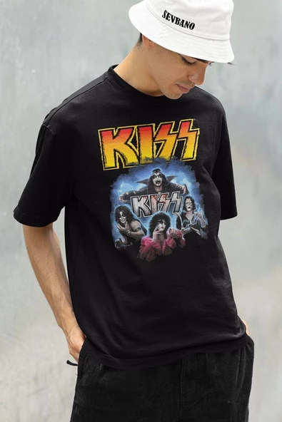 Rock Metal Müzik Grubu Kiss Baskılı Unisex Oversize Tişört