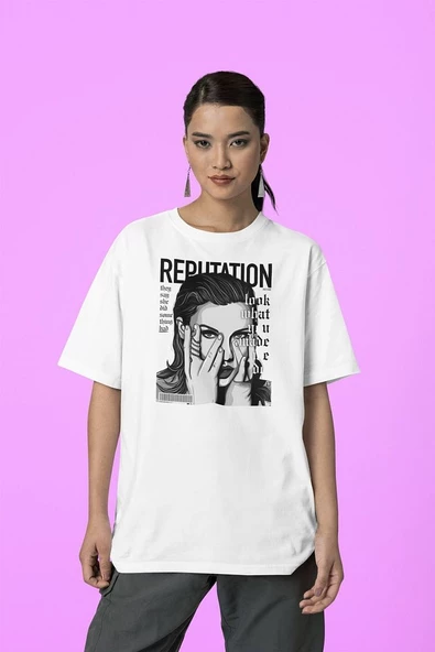 Taylor Swift Reputation Baskılı Unisex Tişört, Oversize Tişört