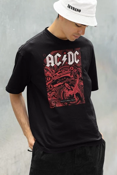 AC DC Rock And Roll Baskılı Unisex Oversize Müzik Grubu Tişört