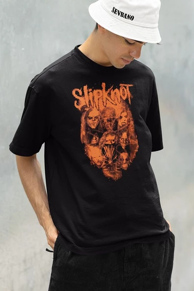 Oversize Slipknot Müzik Grubu Baskılı Unisex Rock Metal Tişört