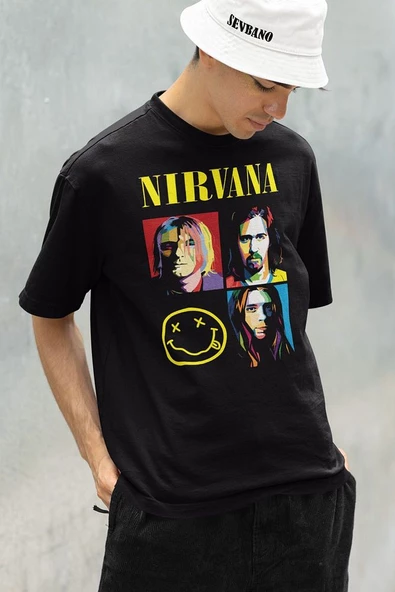 Rock Metal Müzik Grubu Nirvana Baskılı Unisex Oversize Tişört