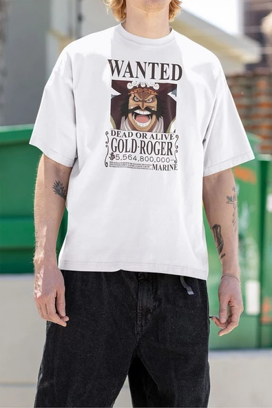 Dead Or Alive Gold Roger Wanted Yazılı Unisex Tişört, Oversize Anime Karakter Tişört