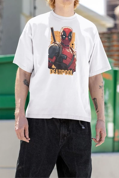 Film Kahramanı Deadpool Baskılı Unisex Oversize Marvel Tişört