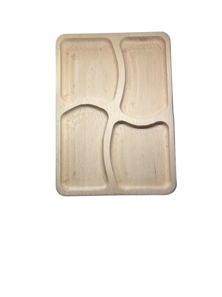 Urgancıoğlu %100 Doğal Gürgen Ağacı 4 Bölmeli Kahvaltı Tabağı - 20,5 x 28,5 cm, Şık ve Fonksiyonel Sunum Aksesuarı - 2