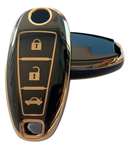 Suzuki Vitara Swift SX4 Uyumlu Smart Kumanda Kılıfı Anahtar Kılıfı Oto Anahtarlık Siyah Gold 3 Tuş ürün görseli