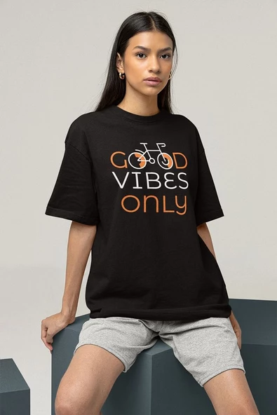 Good Vibes Only Temalı Unisex Oversize Tişört